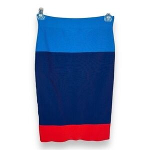 SMALL BCBGMAXAZRIA COLORBLOCK SKIRT STRETCH STRIPED BLUE RED PENCIL  FITTED
